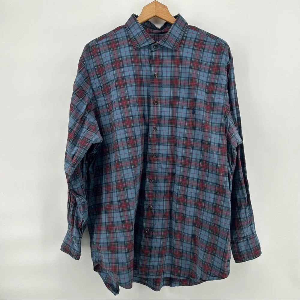 Ralph Lauren‎ Plaid Shirt Mens 1XB Blue Pony Button Down Big Classic Preppy